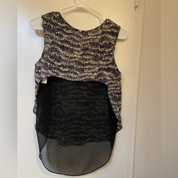 Rag & Bone printed silk High Low Sleeveless Blouse Tank Top Black Cream Sheer - Picture 3 of 9